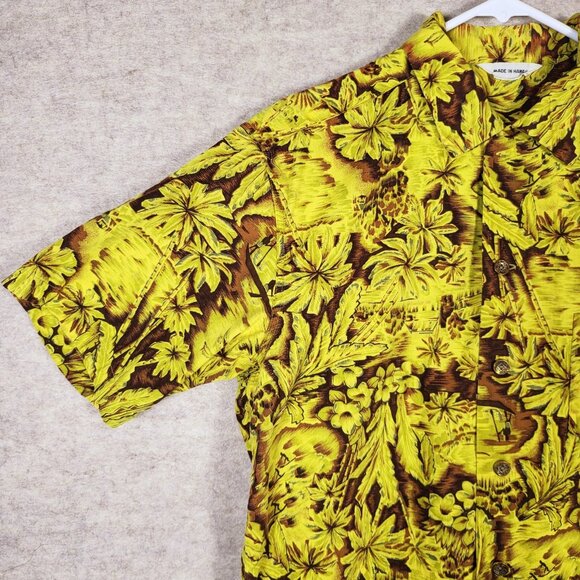 Vintage Made in Hawaii 100%‎ Cotton Men's Hawaiian Shirt,  Medium Yellow & Brown - Picture 1 of 11